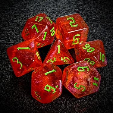 Glitter in Red Acrylic - 7pcs RPG Full Dice Set Top